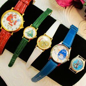 VINTAGE Novelty Quartz Watch Lot: Dr. Seuss, M&M, Dental, Santa, Christmas Tree